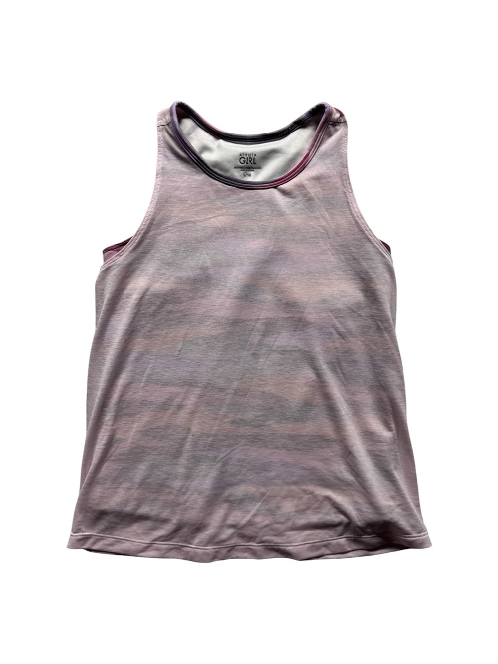 Athleta Girl Tank Top Size L 12 Pink Gray Tie Dye Racerback Athletic